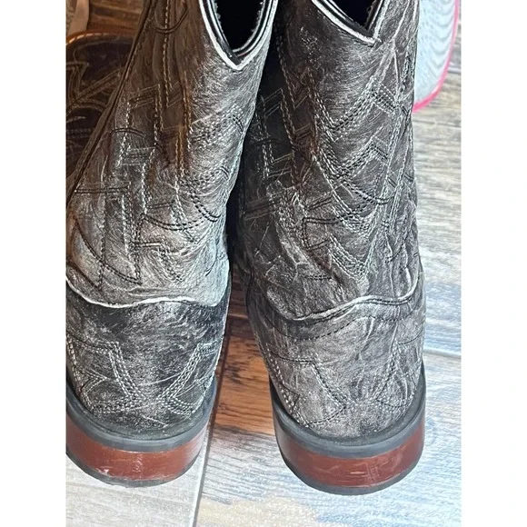 Laredo Axel Men 8D Black Distressed Leather Square Toe Cowboy Boots 7927 Western - Picture 8 of 11